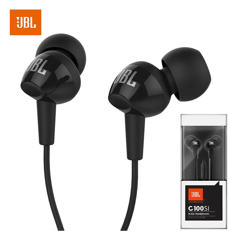 JBL C100Si Original 3.5mm Wired Stereo Earphones Deep Bass Music Sports Headset Running Earphone Hands-free Call with Microphone