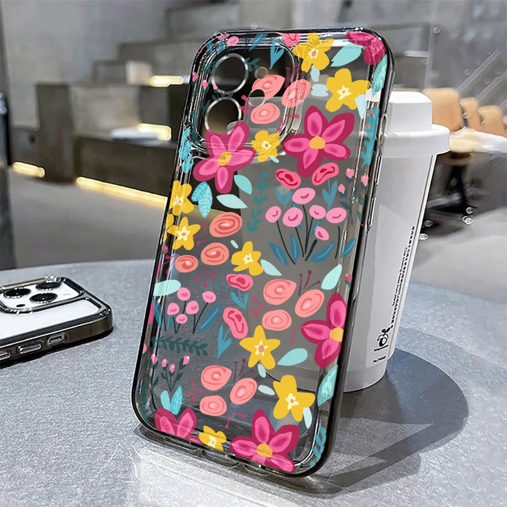 Silicone Flower Phone Case For iPhone 11 Funda iPhone 13 14 15 16 Pro Max 12 XR X XS 7 8 Plus SE 14promax Shockproof Clear Cover
