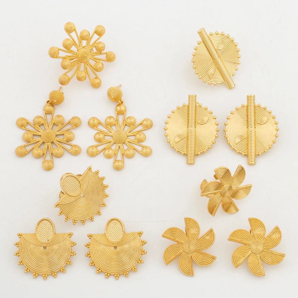 New 18 Gold Plated Jewelry Set For Women Design Dubai Fashion Earrings and Ring Set African Bridal Wedding Jewelry Party Gift