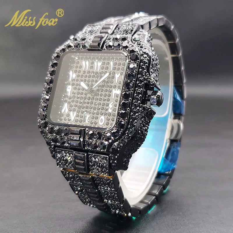 Diamond Men's Quartz Watch With Auto Date Waterproof Wristwatches For Male Unique Luxury Cool Iced Fashion Trends Timepieces New