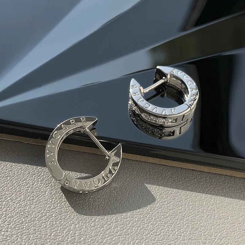 Diamond ring earrings, light luxury, unique and plain ring high-end accessories, versatile and minimalist accessories for women