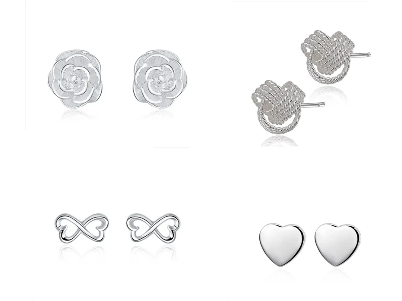 4 pair/LOT 925 sterling silver Earring set color fashion charms earrings for women lady girl wedding jewelry Cute