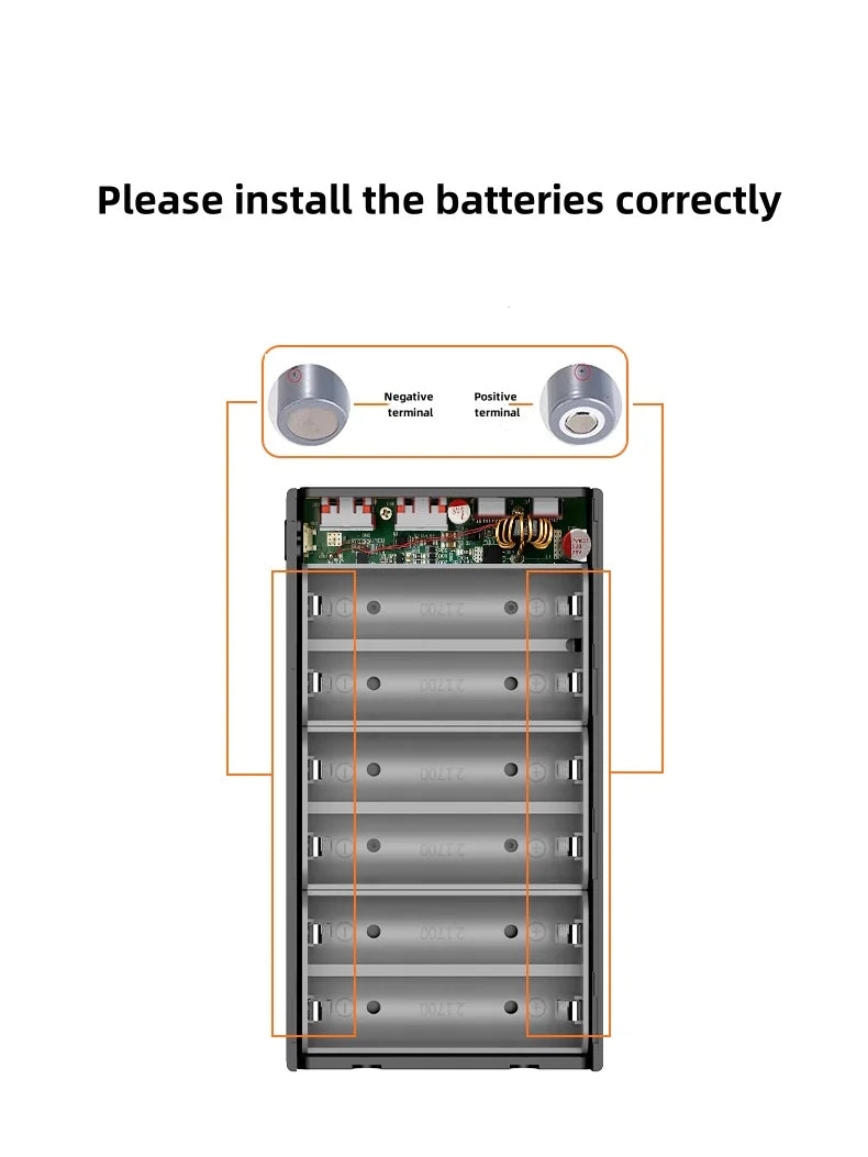 PD100W Fast Charging Power Bank DIY Kit 20V 5A 6x 21700 Battery Pack Portable Customizable No Soldering Easy to Assemble
