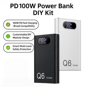 PD100W Fast Charging Power Bank DIY Kit 20V 5A 6x 21700 Battery Pack Portable Customizable No Soldering Easy to Assemble