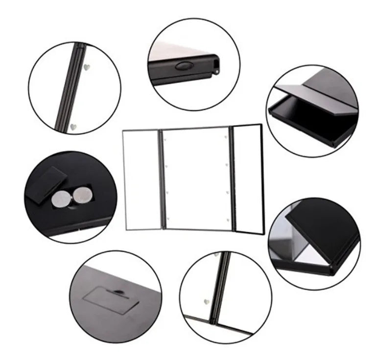 Portable LED Light Makeup Mirror Vanity lights Compact Make Up Pocket mirrors Vanity Cosmetic hand folding led Mirror lamp