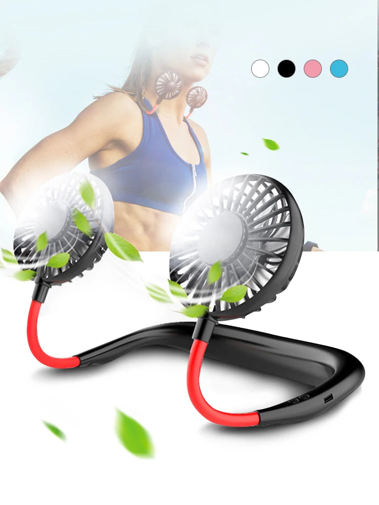 USB Portable Fan Cold Fan Hands Free Neck Fan Hanging Rechargeable Mini Sports Fan 3-Speed Adjustable Neck Dual Fan Home Office