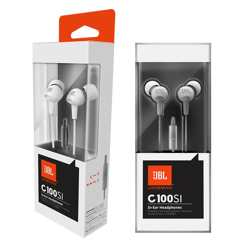 JBL C100Si Original 3.5mm Wired Stereo Earphones Deep Bass Music Sports Headset Running Earphone Hands-free Call with Microphone