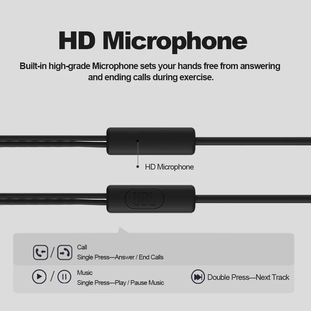 JBL C100Si Original 3.5mm Wired Stereo Earphones Deep Bass Music Sports Headset Running Earphone Hands-free Call with Microphone