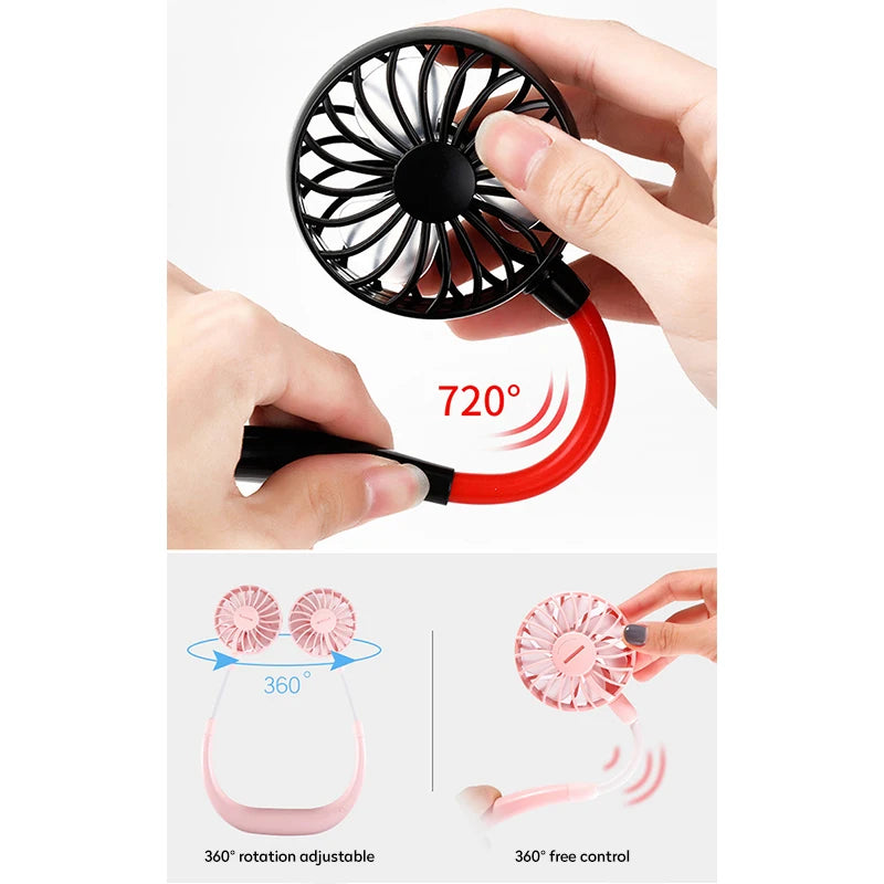 USB Portable Fan Cold Fan Hands Free Neck Fan Hanging Rechargeable Mini Sports Fan 3-Speed Adjustable Neck Dual Fan Home Office