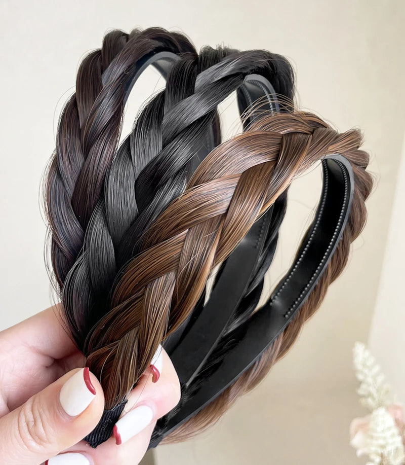 Wig Twist Headbands for Women Wide Fishbone Braids Hairbands Handmade Retro Head Hoop Hair Styling Headwear Hair Accessories