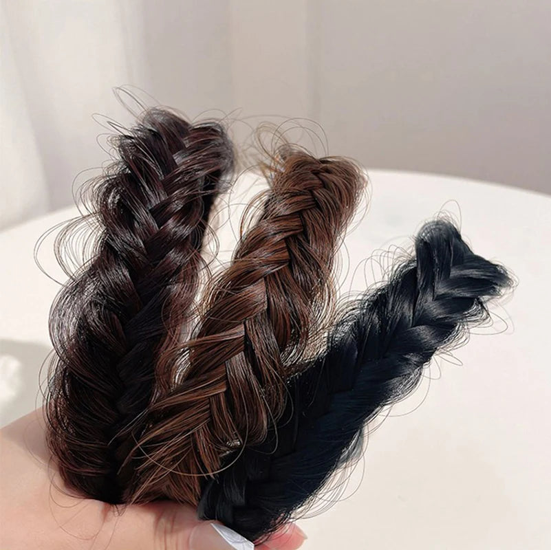 Wig Twist Headbands for Women Wide Fishbone Braids Hairbands Handmade Retro Head Hoop Hair Styling Headwear Hair Accessories