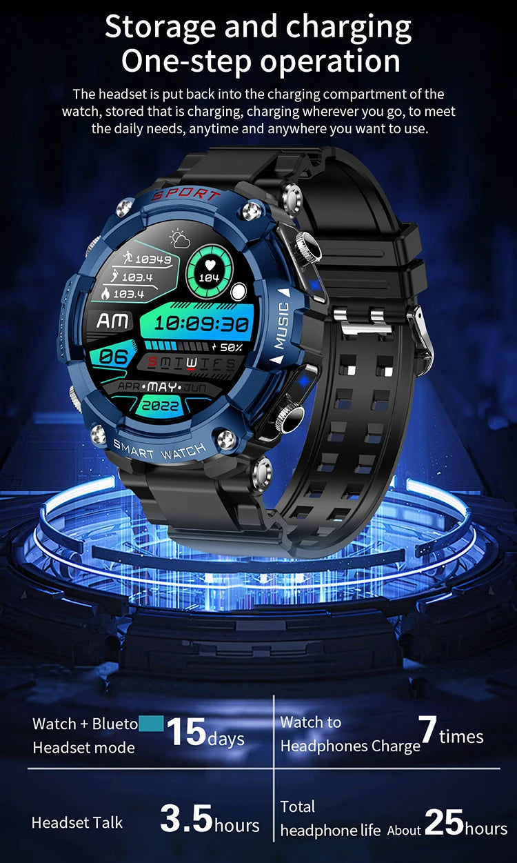 Smart Watch with Earphones BT Call Music Headset Player T96 Heart Rate Sleep Monitor Smart Watch with Earbuds 2 in 1