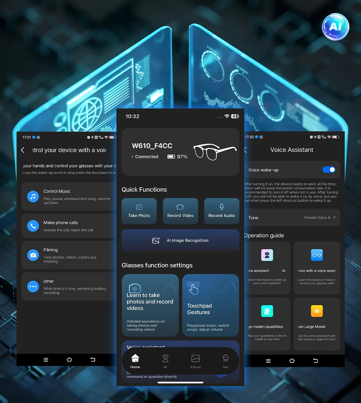 Fashion 8 Million Pixels SmartGlasses Recording Videos AI Photo Recognition Translation 270mAh IP65 Waterproof Bluetooth Glasses