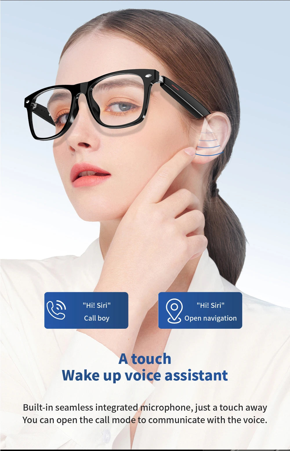 Smart Glasses with AI Navigation Listen Songs Bluetooth Call Voice Assistant Remote Camera Translate Language Smart Sunglasses