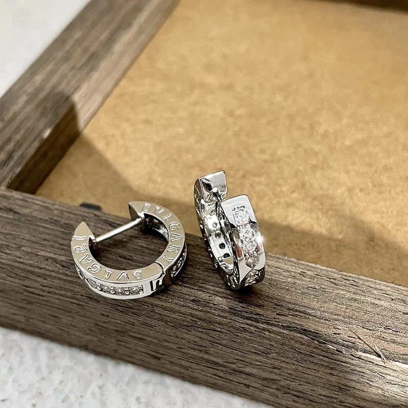 Diamond ring earrings, light luxury, unique and plain ring high-end accessories, versatile and minimalist accessories for women