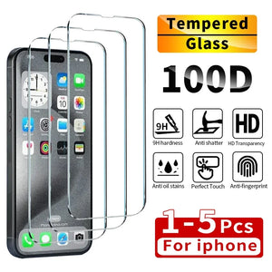 1-5Pcs Tempered Glass For iPhone 14 13 12 11 16 15 Pro Max Screen Protector For iPhone 6 6S 7 8 SE X XS XR Protective Glass Film