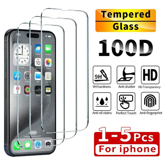1-5Pcs Tempered Glass For iPhone 14 13 12 11 16 15 Pro Max Screen Protector For iPhone 6 6S 7 8 SE X XS XR Protective Glass Film