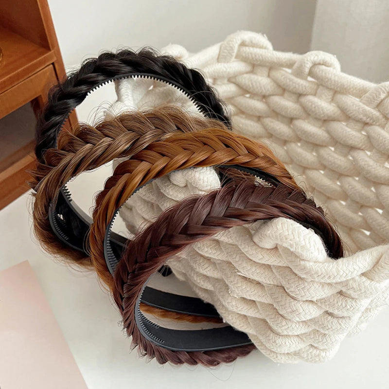 Wig Twist Headbands for Women Wide Fishbone Braids Hairbands Handmade Retro Head Hoop Hair Styling Headwear Hair Accessories