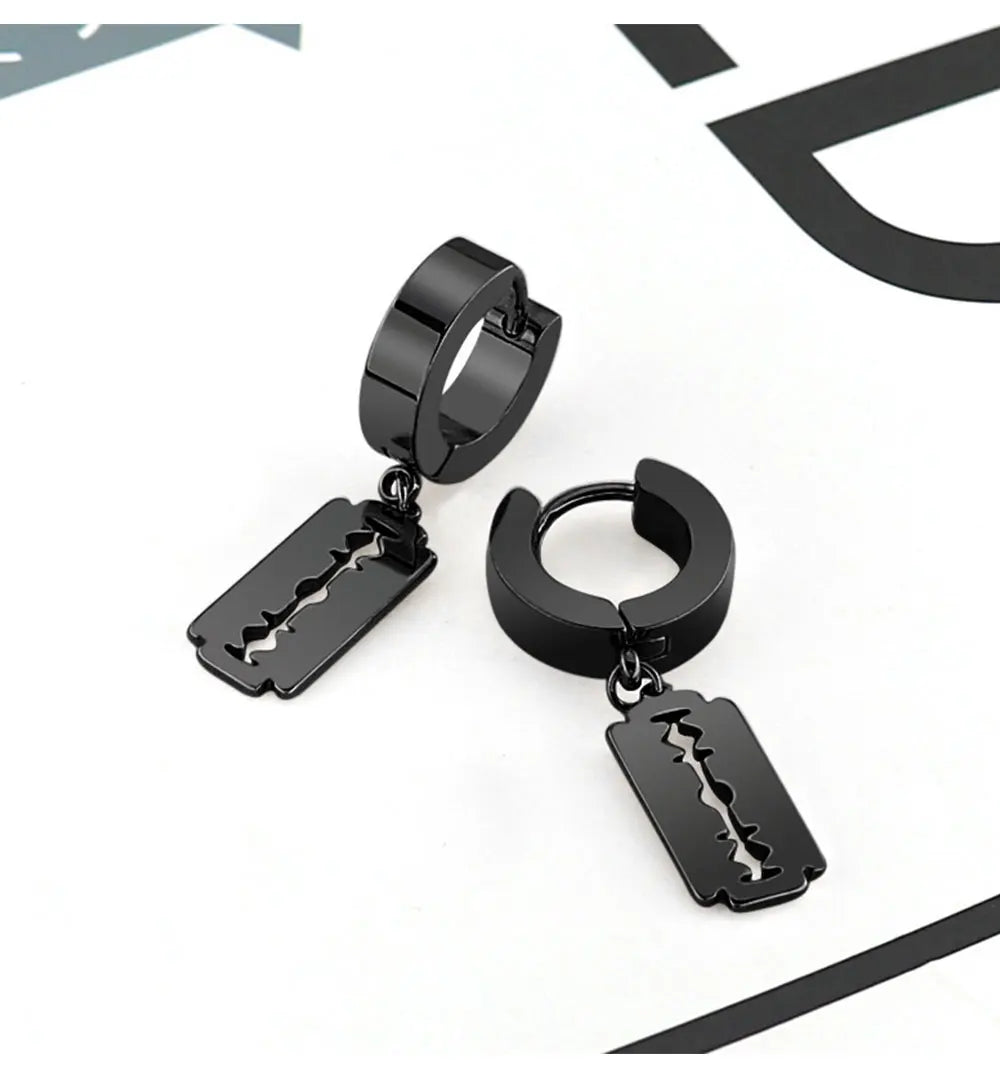 6 Pairs of Black Earrings Set Stainless Steel Pendant  Earring Set Men's Stud Earrings Men and Women Jewelry Ear Piercing Set