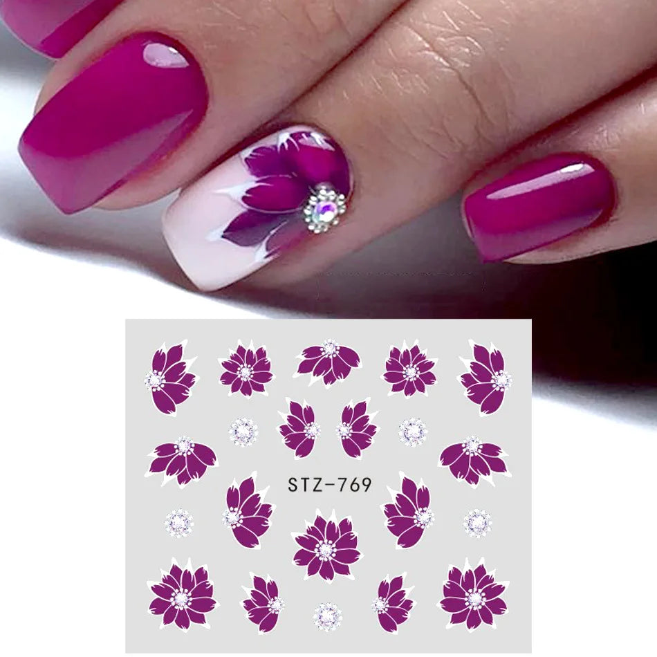 Nails Water Decals Abstract Pattern Nail Stickers Color Block Lines Leaf Flowers Sliders Manicures Foils Tips Black Art  Uñas