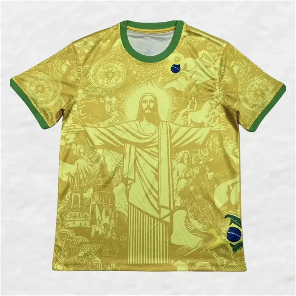 Summer Football Training Top Brazil Special Edition Jesus Black Grey Football Jersey Adult Children Outdoor Quick-drying Tshirts