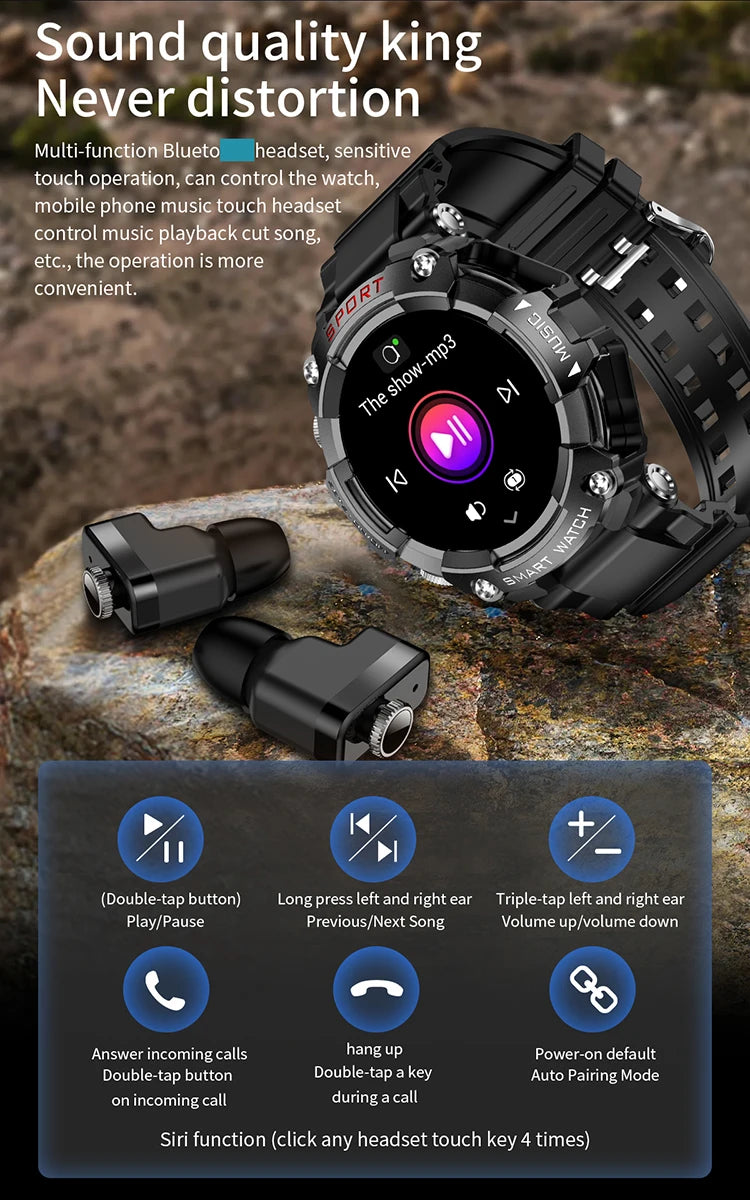 Smart Watch with Earphones BT Call Music Headset Player T96 Heart Rate Sleep Monitor Smart Watch with Earbuds 2 in 1