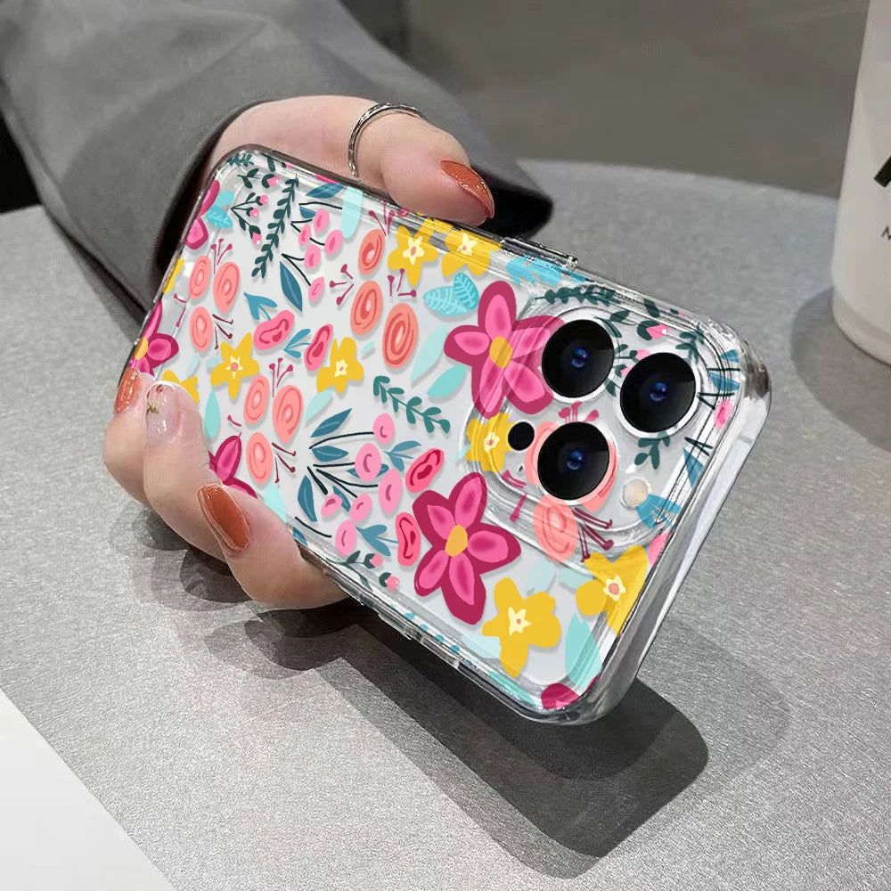 Silicone Flower Phone Case For iPhone 11 Funda iPhone 13 14 15 16 Pro Max 12 XR X XS 7 8 Plus SE 14promax Shockproof Clear Cover