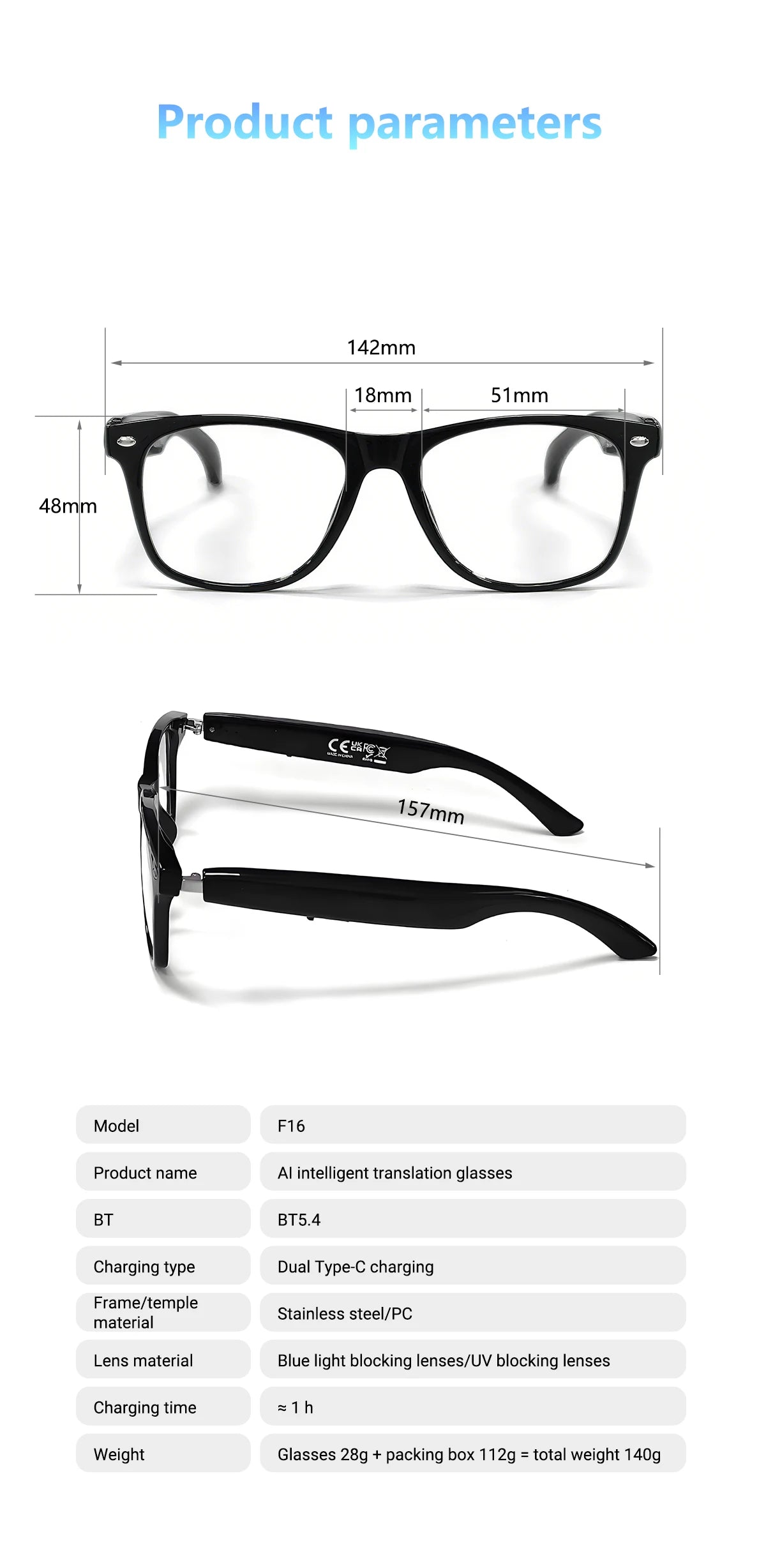 2025 Smart Glasses AI translation 100+ Languages Make Receive Calls Music Calling Noise Reduction Light BT TWS Glasses Men Women