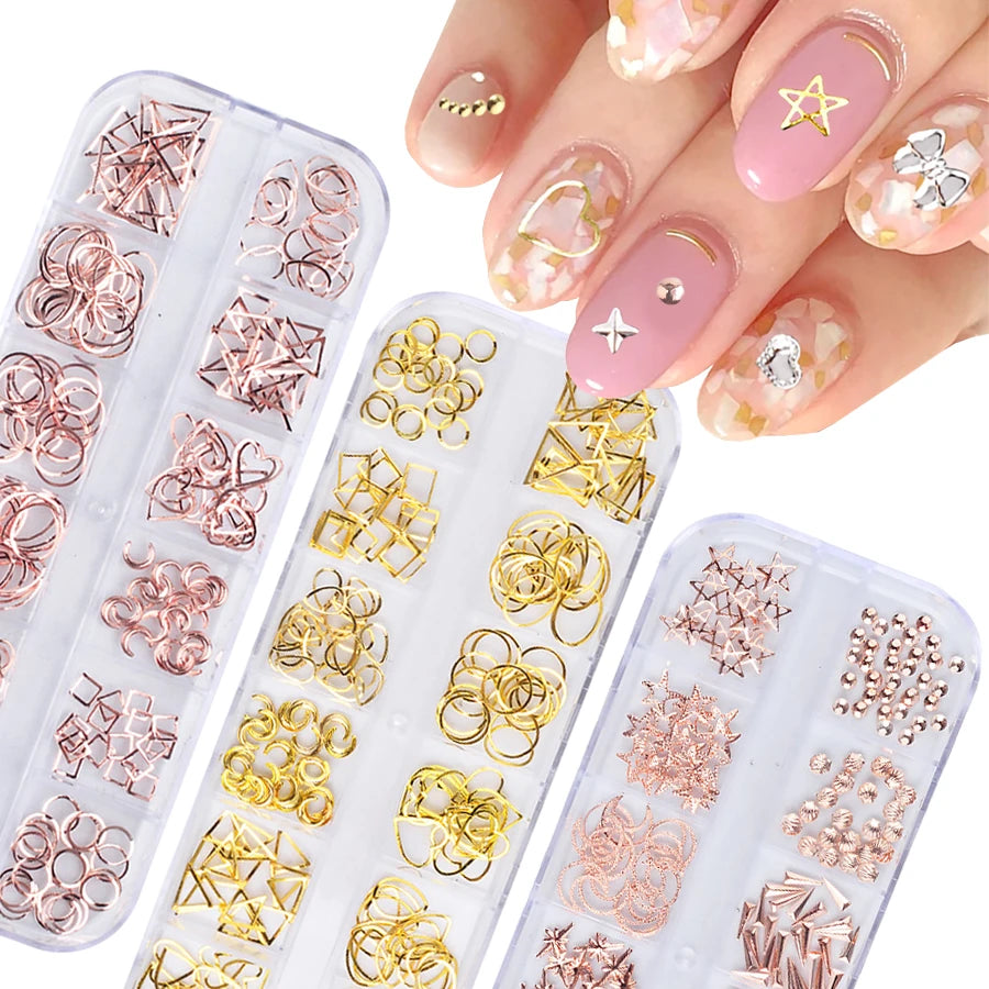 Nails Art Multi-Size Nail Art Jewelry Studs, 3D DIY Decorations Metal Rivet Charm Nail Supplies