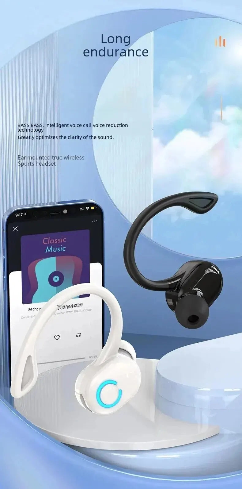 TWS Bluetooth 5.2 Ear Hook Wireless Earphone True Headphones Mini Handsfree Waterproof Sport Music Headset Single Right Earbuds