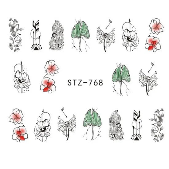 Nails Water Decals Abstract Pattern Nail Stickers Color Block Lines Leaf Flowers Sliders Manicures Foils Tips Black Art  Uñas