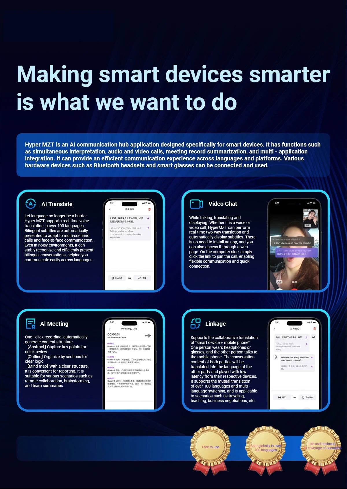 2025 Smart Glasses AI translation 100+ Languages Make Receive Calls Music Calling Noise Reduction Light BT TWS Glasses Men Women