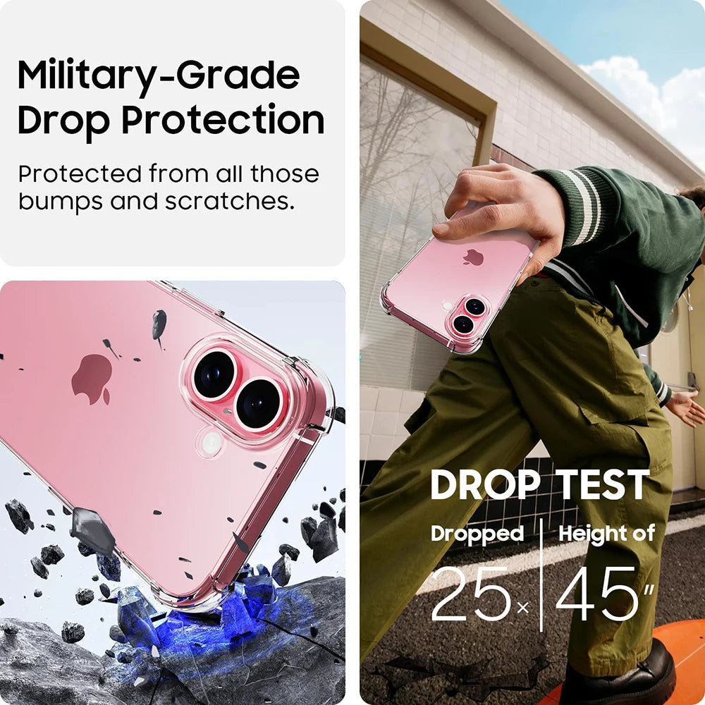Shockproof Phone Silicone Soft Case For iPhone 16 15 14 13 12 11 Pro Max Plus Mini Clear Back Cover Ultra Thin TPU Shell Luxury