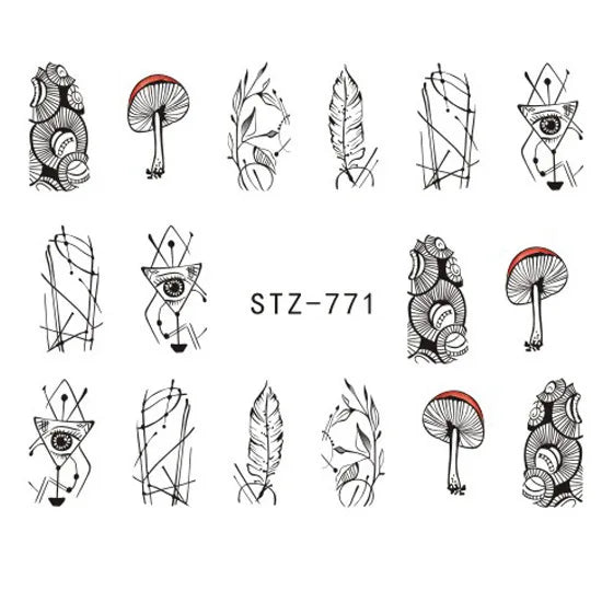 Nails Water Decals Abstract Pattern Nail Stickers Color Block Lines Leaf Flowers Sliders Manicures Foils Tips Black Art  Uñas