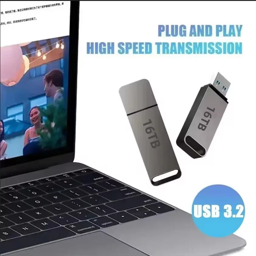 16TB Flash Drive USB 3.2 High Speed Transfer SSD High Capacity Metal Pen Drive Type C Portable Memory Waterproof U Drive