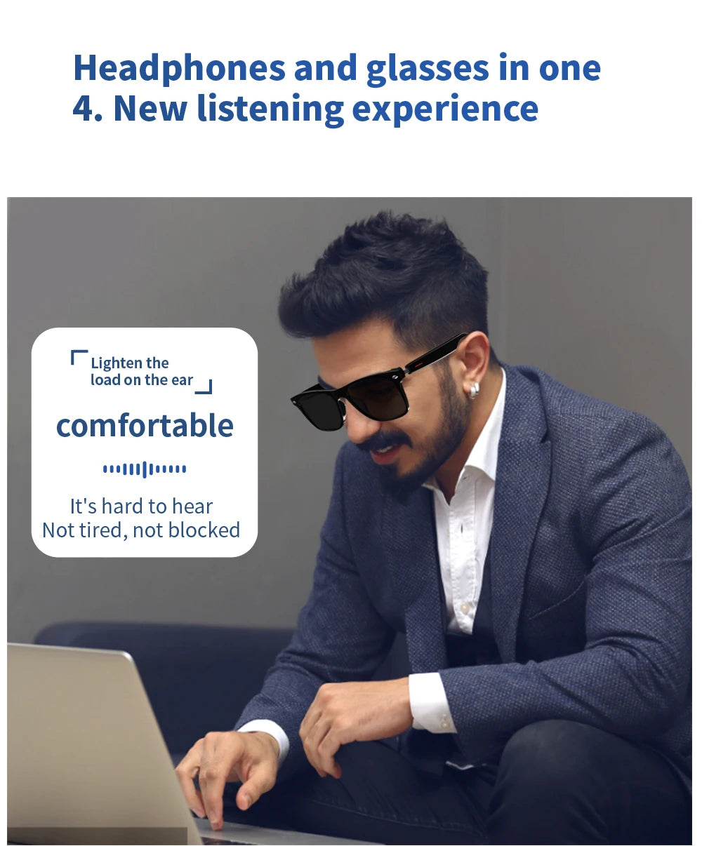 Smart Glasses with AI Navigation Listen Songs Bluetooth Call Voice Assistant Remote Camera Translate Language Smart Sunglasses