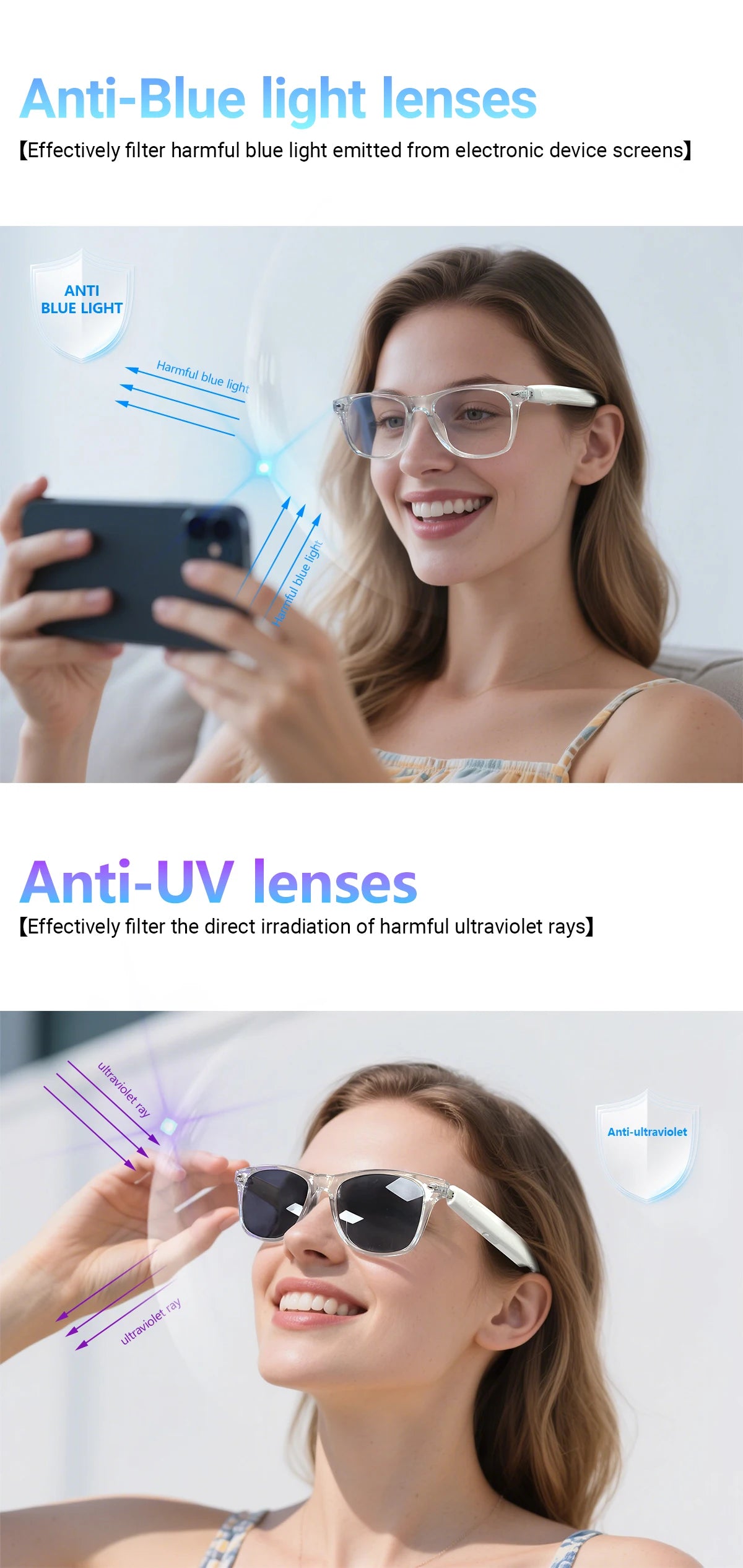 2025 Smart Glasses AI translation 100+ Languages Make Receive Calls Music Calling Noise Reduction Light BT TWS Glasses Men Women