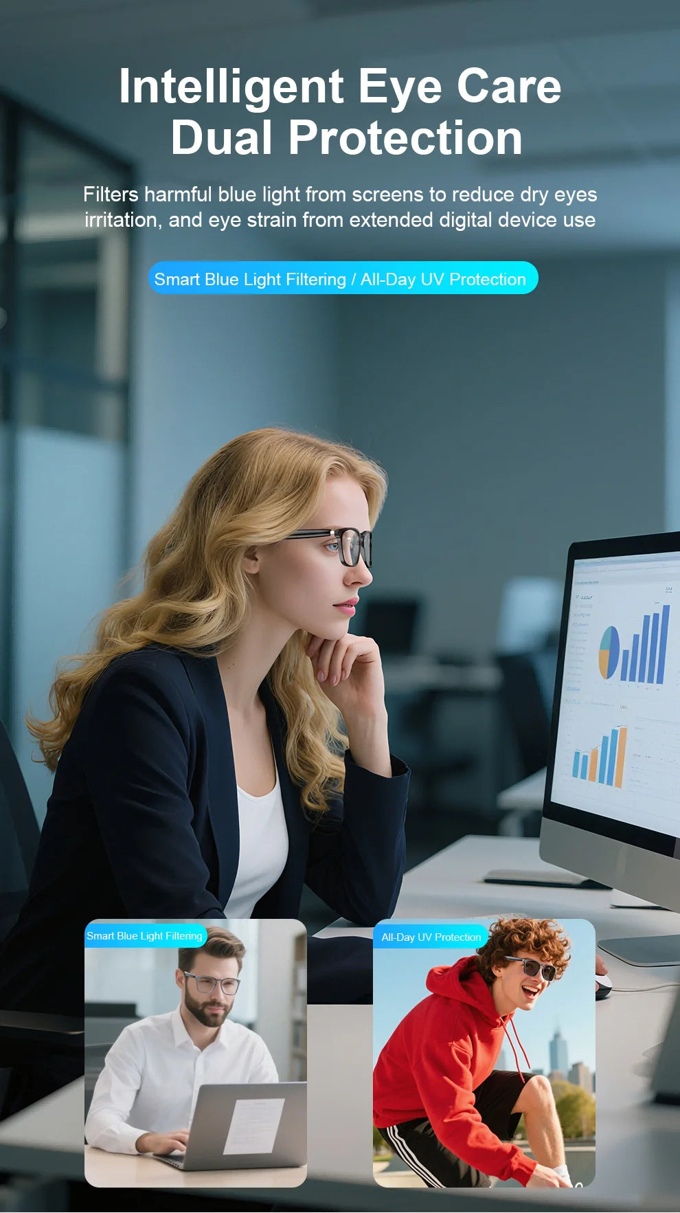 AI translation smart glasses with photochromic properties, Bluetooth for music playback and calls, multi-functional audio for dr