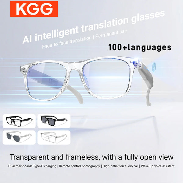 2025 Smart Glasses AI translation 100+ Languages Make Receive Calls Music Calling Noise Reduction Light BT TWS Glasses Men Women