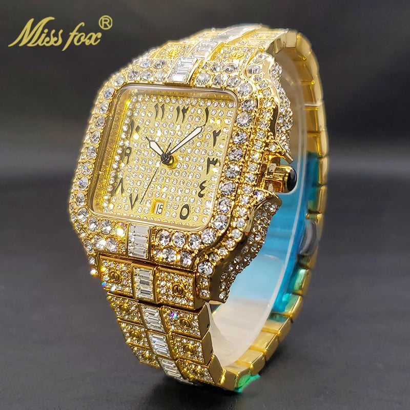 Diamond Men's Quartz Watch With Auto Date Waterproof Wristwatches For Male Unique Luxury Cool Iced Fashion Trends Timepieces New
