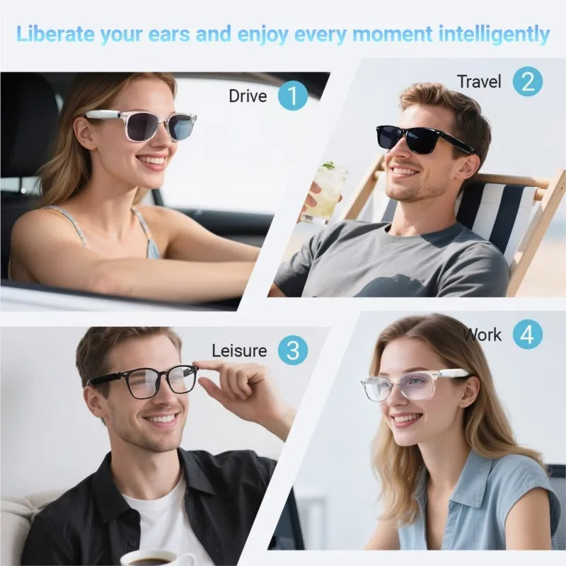 2025 Smart Glasses AI translation 100+ Languages Make Receive Calls Music Calling Noise Reduction Light BT TWS Glasses Men Women