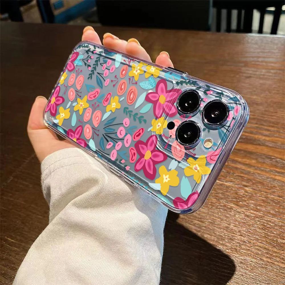 Silicone Flower Phone Case For iPhone 11 Funda iPhone 13 14 15 16 Pro Max 12 XR X XS 7 8 Plus SE 14promax Shockproof Clear Cover