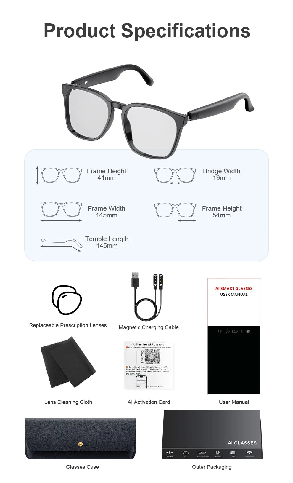 AI translation smart glasses with photochromic properties, Bluetooth for music playback and calls, multi-functional audio for dr