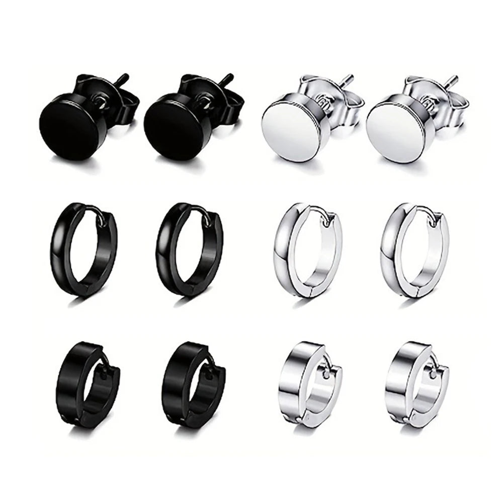 4-14 Pairs Earrings For Men, Black Earrings Mens Earrings, Stainless Steel Stud Earrings For Women Huggie Hoop Earrings Set