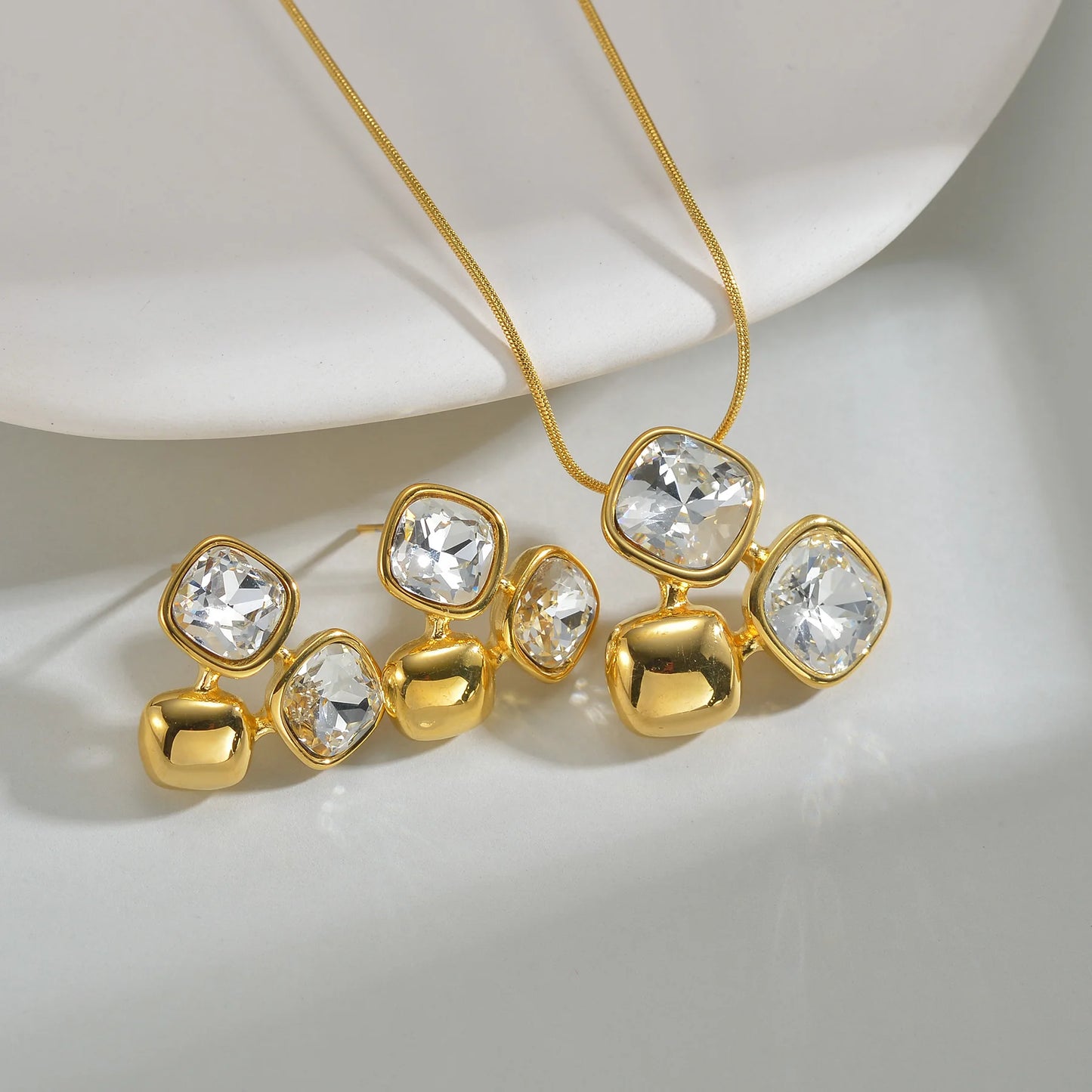 Freeteeme Various Style Necklace Earrings Set for Women Stainless Steel Bow Zircon Pendant Ear Studs Jewelry Set Birthday Gifts