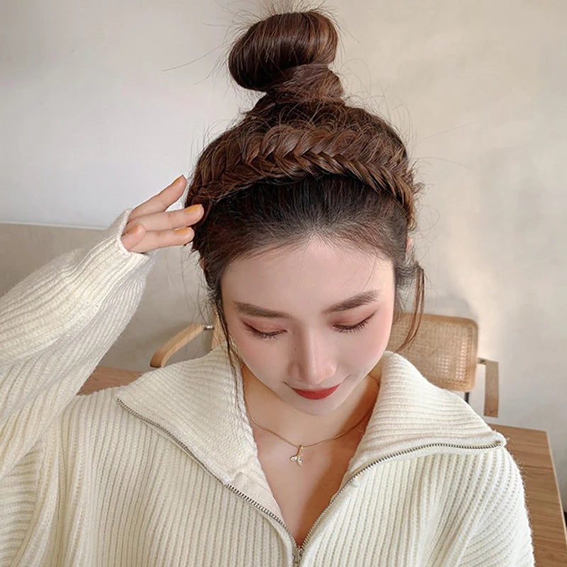 Wig Twist Headbands for Women Wide Fishbone Braids Hairbands Handmade Retro Head Hoop Hair Styling Headwear Hair Accessories