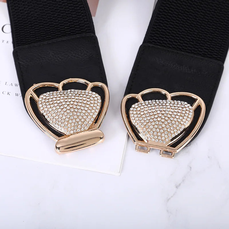 Beautiful Belts for Woman Beautiful Gold Color Metal Buckle 6cm Width Elastic Band Belt Versatile Tight Belts