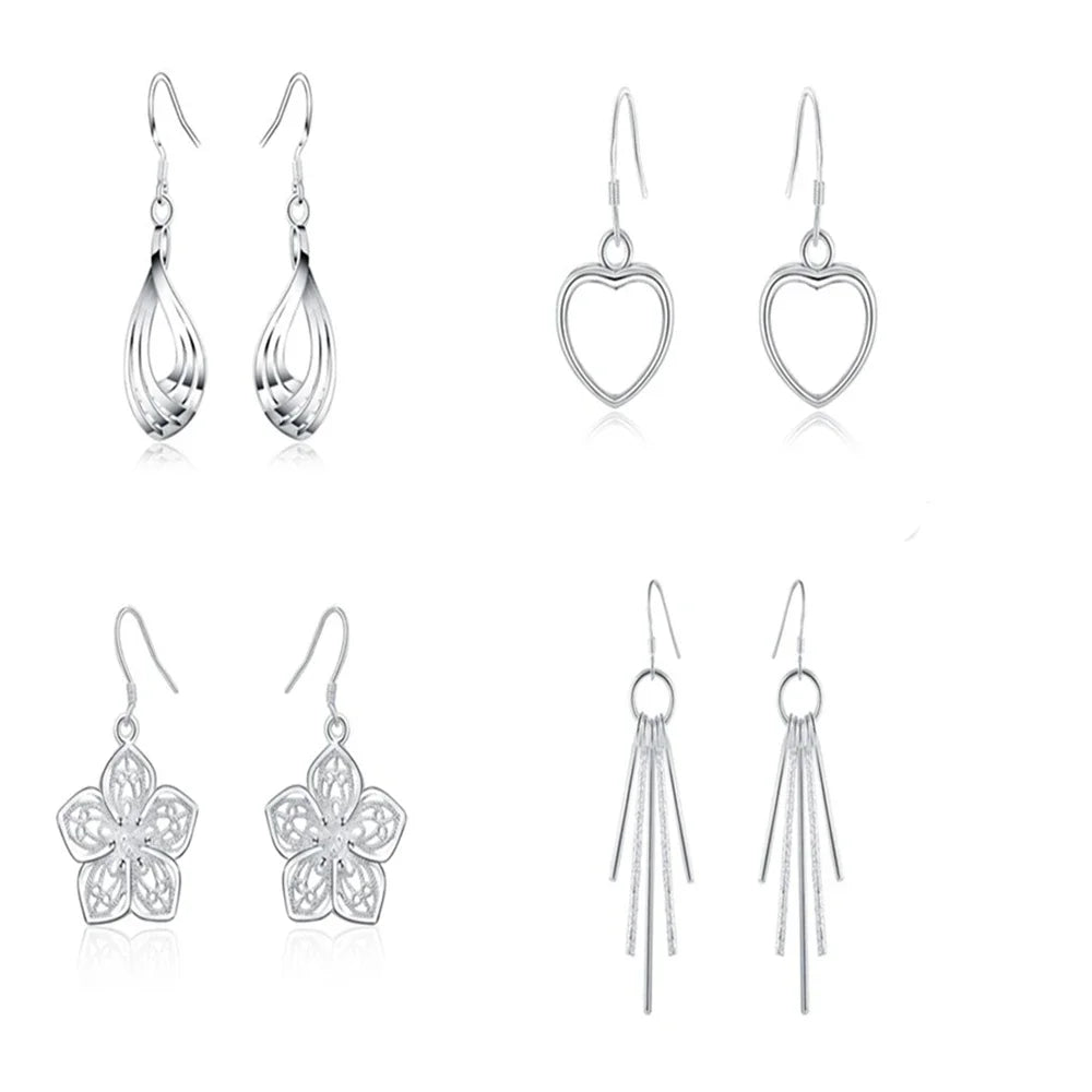 4 pair/LOT 925 sterling silver Earring set  color fashion charms earrings for women lady girl wedding jewelry  Cute