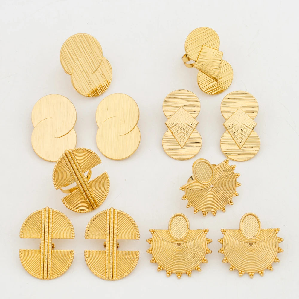 New 18 Gold Plated Jewelry Set For Women Design Dubai Fashion Earrings and Ring Set African Bridal Wedding Jewelry Party Gift