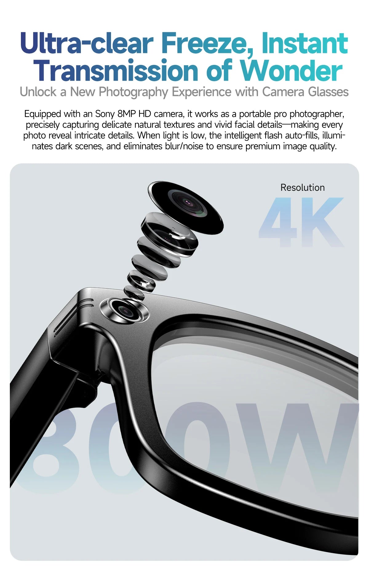 Fashion 8 Million Pixels SmartGlasses Recording Videos AI Photo Recognition Translation 270mAh IP65 Waterproof Bluetooth Glasses